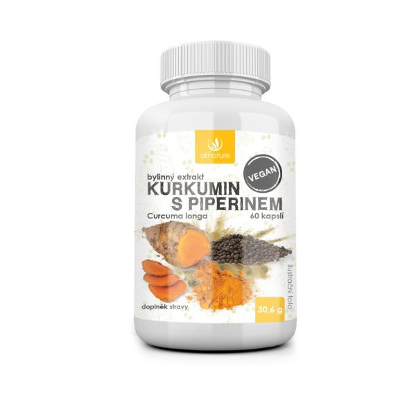 ALLNATURE Kurkumin s piperinem bylinný extrakt 60 kapslí