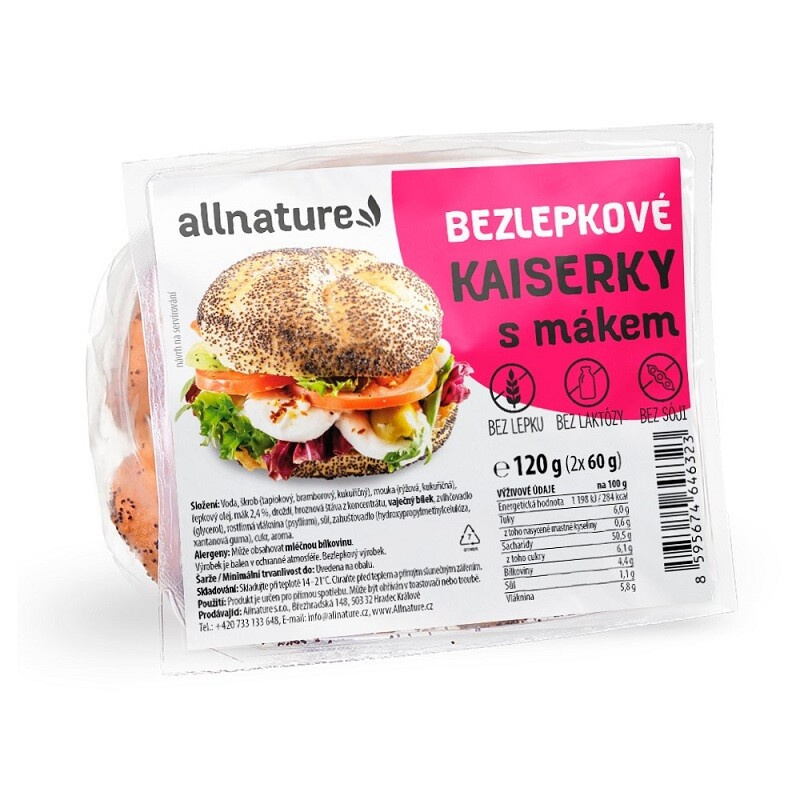 ALLNATURE Bezlepkové kaiserky s mákem 120 g