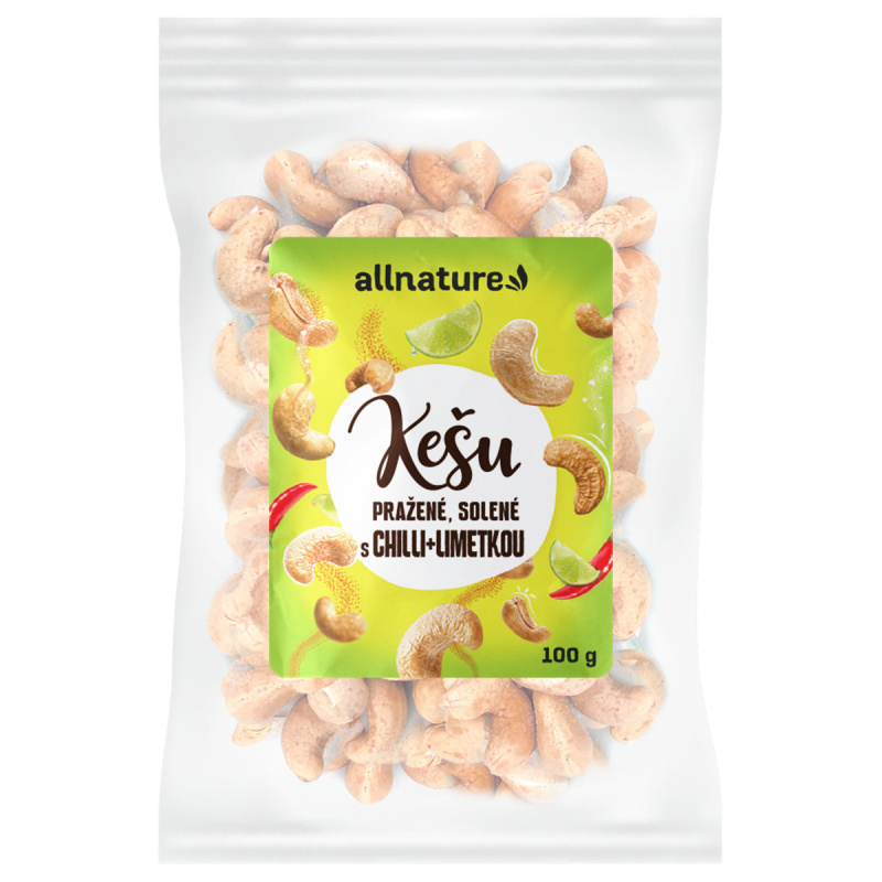 Allnature Kešu ořechy pražené solené s chilli a limetkou, 100 g