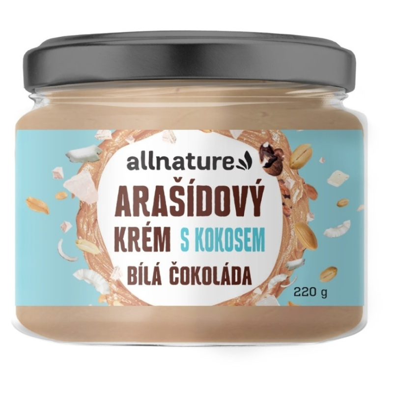 Allnature Arašídový krém s bílou čokoládou a kokosem, 220 g