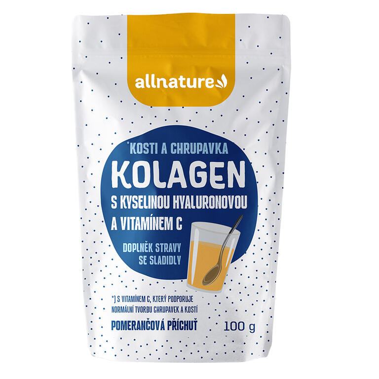 ALLNATURE Kolagen s kyselinou hyaluronovou a vitamínem C příchuť pomeranč 100 g