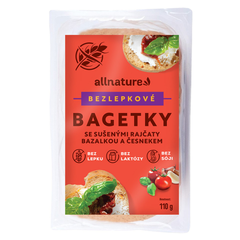 ALLNATURE Bezlepkové bagetky se sušenými rajčaty, bazalkou a česnekem 110 g