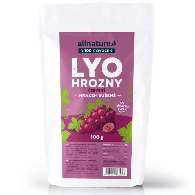 ALLNATURE Hroznové víno červené sušené mrazem 100 g