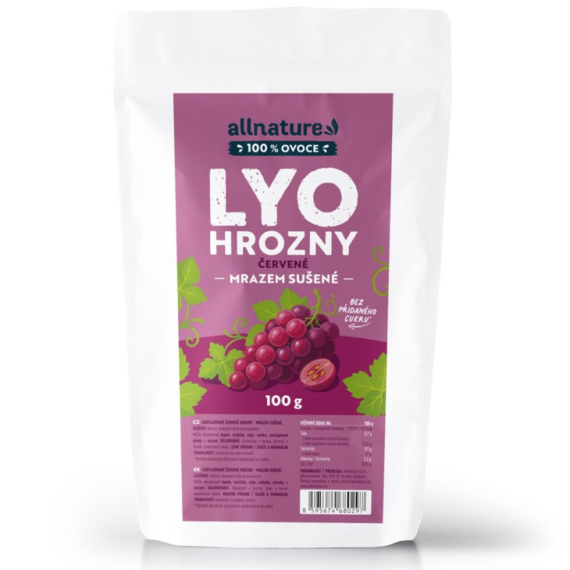 ALLNATURE Hroznové víno červené sušené mrazem 100 g