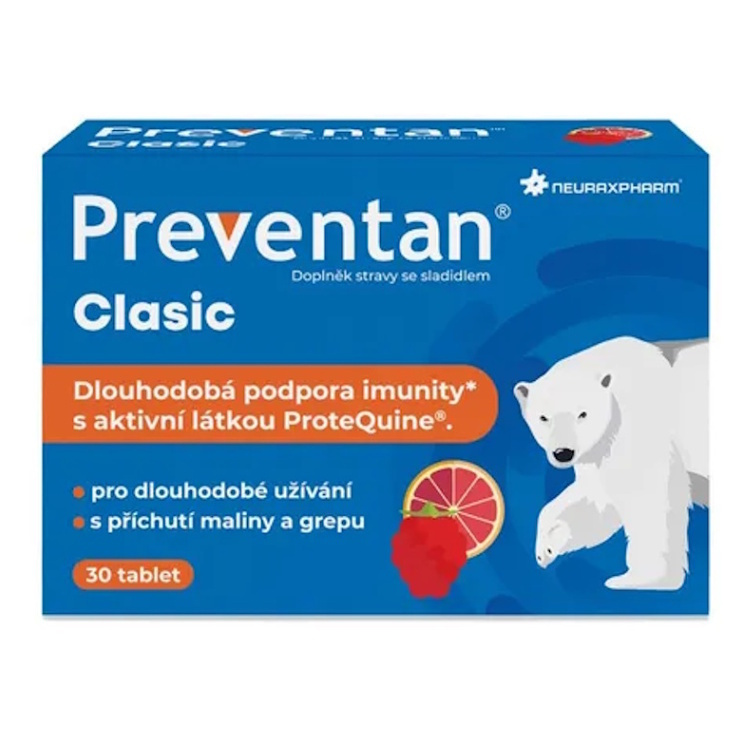 PREVENTAN Clasic s příchutí maliny a grepu 30 tablet