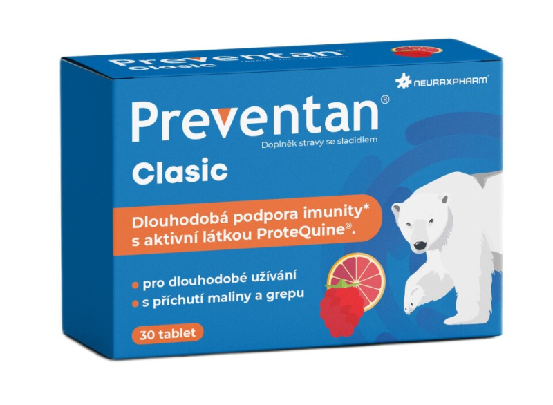 PREVENTAN Clasic s příchutí maliny a grepu 30 tablet