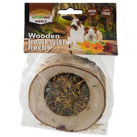 Miska NATURE LAND Nibble plněná bylinkami dřevěná 120 g