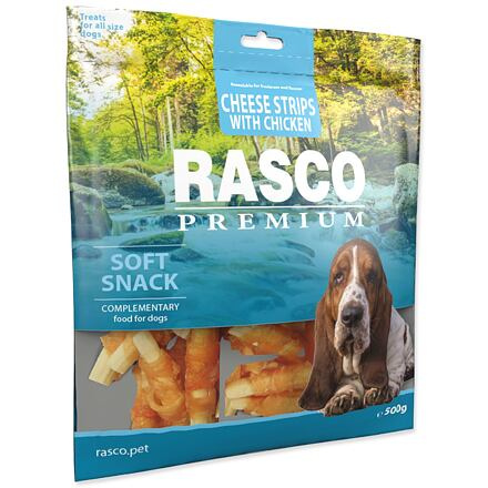 Pochoutka RASCO Premium proužky sýru obalené kuřecím masem  500 g