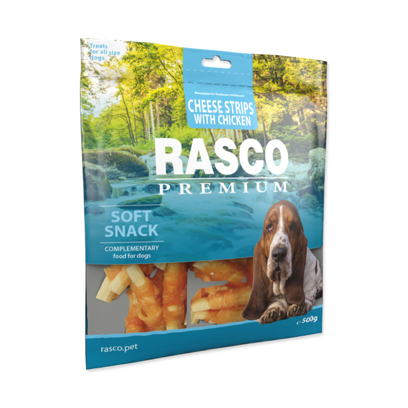 Pochoutka RASCO Premium proužky sýru obalené kuřecím masem  500 g