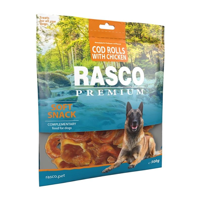Pochoutka RASCO Premium tresčí rolky obalené kuřecím masem 500 g