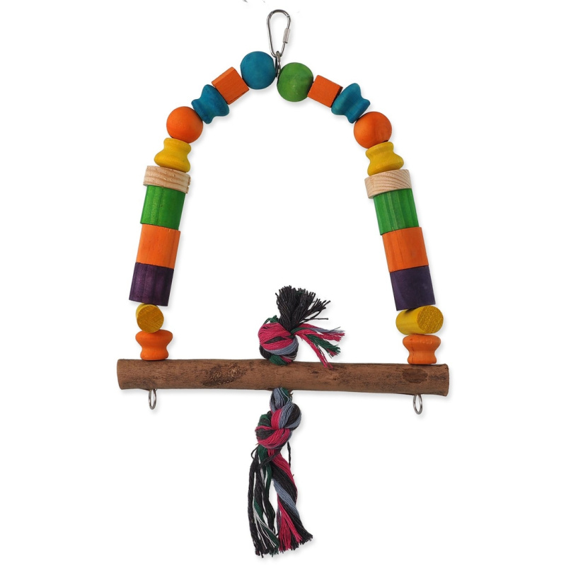 Houpačka BIRD JEWEL dřevěná s uzlem barevná 32 cm