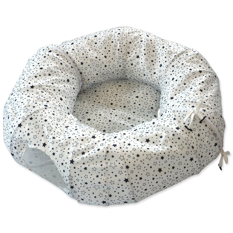 Tunel MAGIC CAT spojený zipem s polštářkem bílý 100 cm