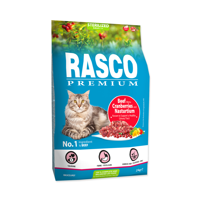 Granule RASCO Premium Sterilized hovězí s brusinkou a lichořeřišnicí 2 kg
