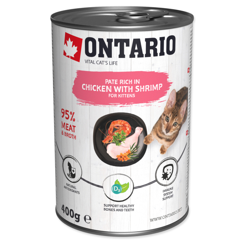 Konzerva ONTARIO Kitten kuřecí paté s krevetami 400 g
