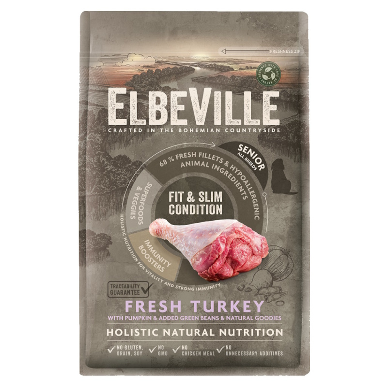 ELBEVILLE Senior Fit and Slim Condition Fresh Turkey granule pro psy, Hmotnost balení (g): 11,4 kg