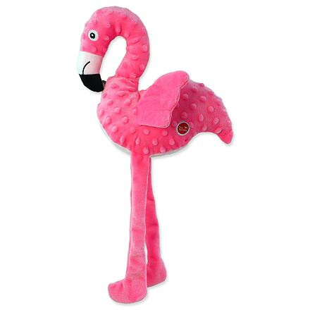 Hračka DOG FANTASY Recycled Toy plameňák pískací se šustícími křídly 49 cm