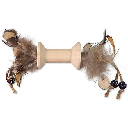 Hračka MAGIC CAT Wooden Toy špulka s pírky mix 16 cm