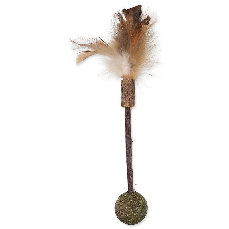 Hračka MAGIC CAT Natural Fun dřívko s přírodními pírky a koulemi 18 cm