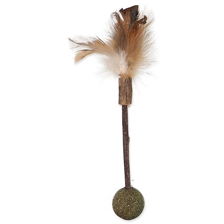 Hračka MAGIC CAT Natural Fun dřívko s přírodními pírky a koulemi 18 cm