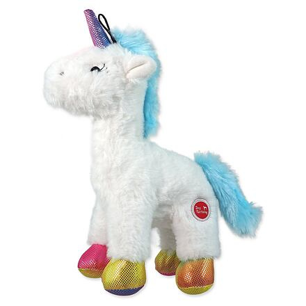 Hračka DOG FANTASY Stuffed Toy jednorožec pískací mix barev 26 cm