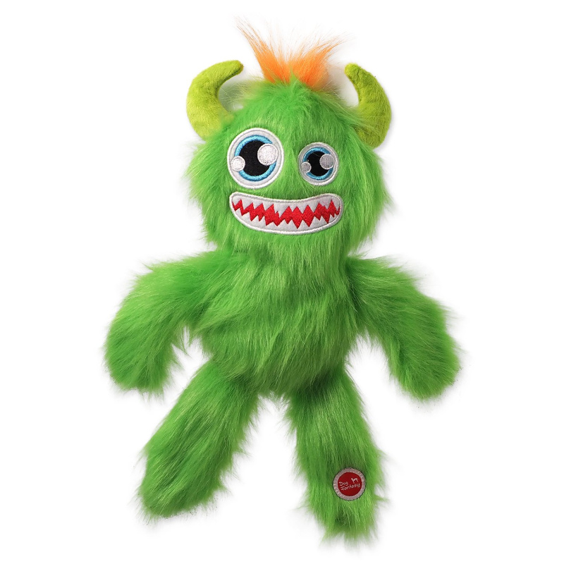 Hračka DOG FANTASY Monsters chlupaté strašidlo pískací zelené 35 cm