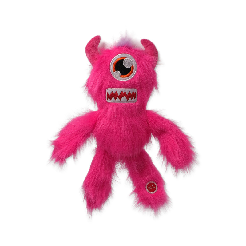 Hračka DOG FANTASY Monsters chlupaté jednooké strašidlo pískací růžové 35 cm
