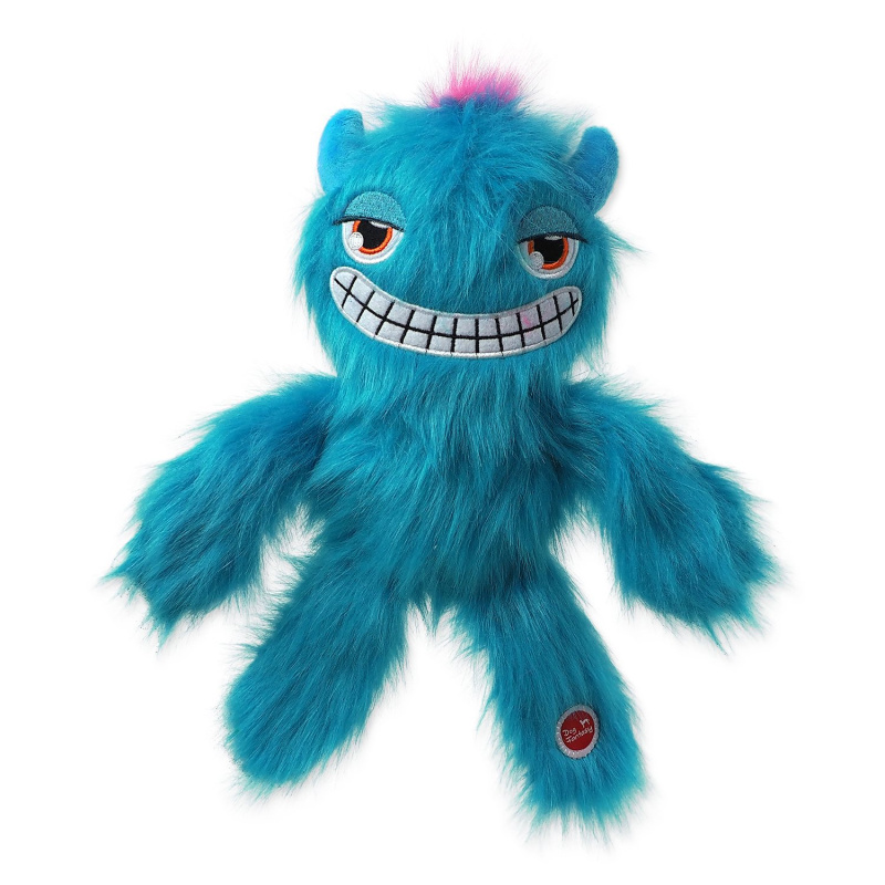 Hračka DOG FANTASY Monsters chlupaté strašidlo pískací modré 35 cm