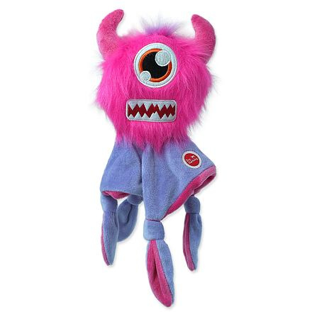 Hračka DOG FANTASY Monsters chlupaté strašidlo růžové pískací s dečkou 28 cm