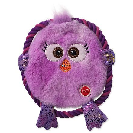 Hračka DOG FANTASY Monsters ploché kuře fialové šustící s provazem 18 cm