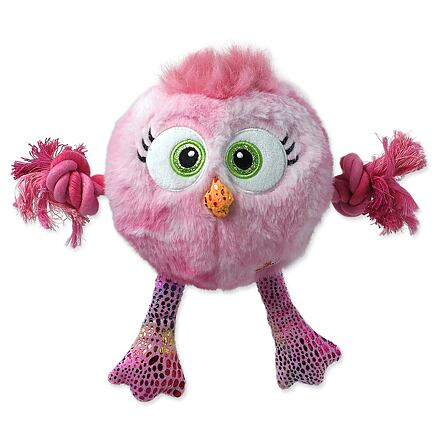 Hračka DOG FANTASY Monsters kuře růžové s provazy a uzly pískací 15 cm
