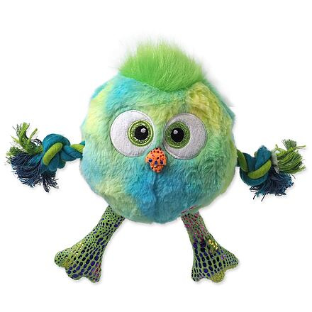 Hračka DOG FANTASY Monsters kuře modré s provazy a uzly pískací 15 cm