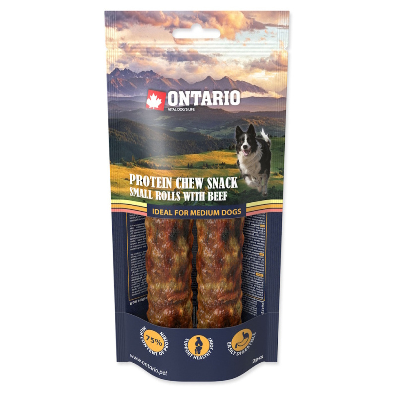 Pochoutka Ontario Protein hovězí, žvýkací rolka S 2ks 12,7cm