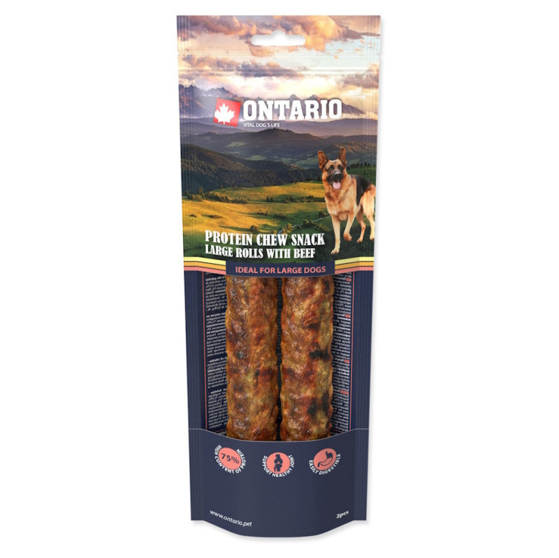 Pochoutka Ontario Protein hovězí, žvýkací rolka L 2ks 25,4cm