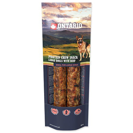 Pochoutka Ontario Protein hovězí, žvýkací rolka L 2ks 25,4cm