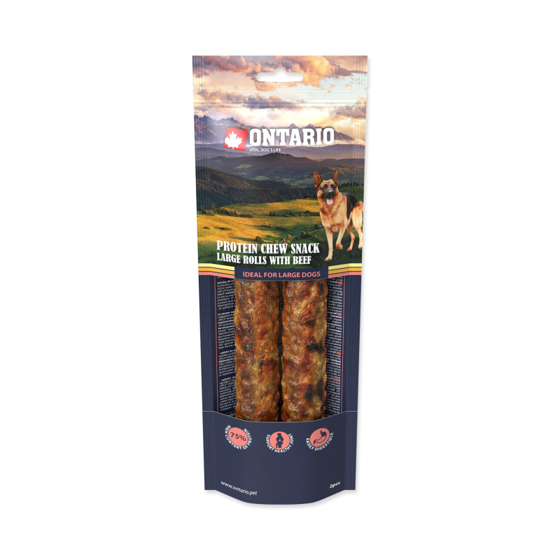 Pochoutka Ontario Protein hovězí, žvýkací rolka L 2ks 25,4cm