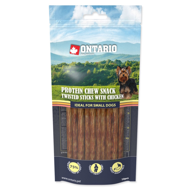 Pochoutka Ontario Protein kuře, žvýkací kroucená tyčinka 10ks 12,7cm