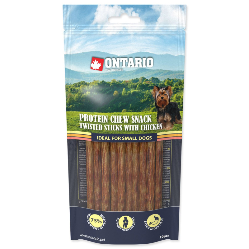Pochoutka Ontario Protein kuře, žvýkací kroucená tyčinka 10ks 12,7cm