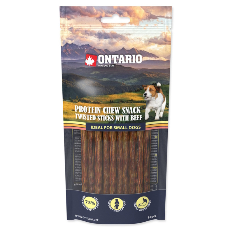 Pochoutka Ontario Protein hovězí, žvýkací kroucená tyčinka 10ks 12,7cm