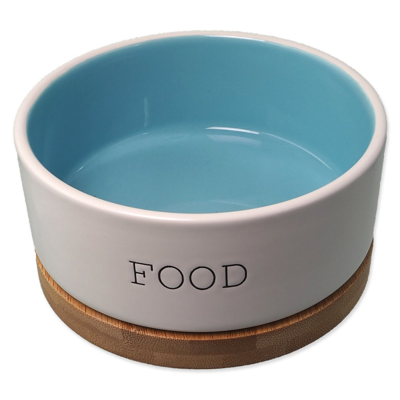 Miska DF keramická bílá/modrá FOOD s podtáckem 13x5,5cm, 400ml