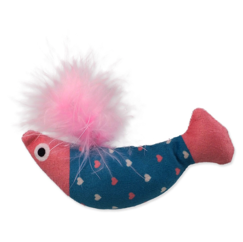Hračka MC Rainbow Relax ryba s pírkem a šantou kočičí modro - růžová 10 cm