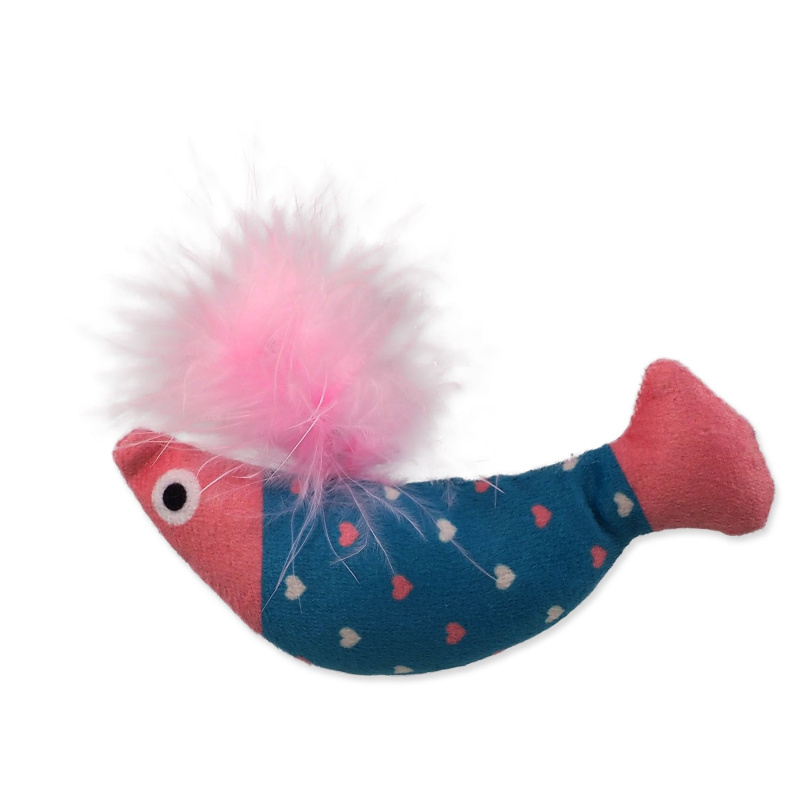 Hračka MC Rainbow Relax ryba s pírkem a šantou kočičí modro - růžová 10 cm