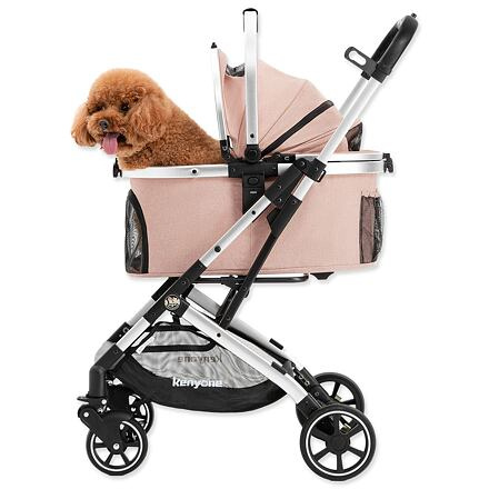 Kočárek Kenyone 56x73x103cm růžový, stříbrná konstrukce