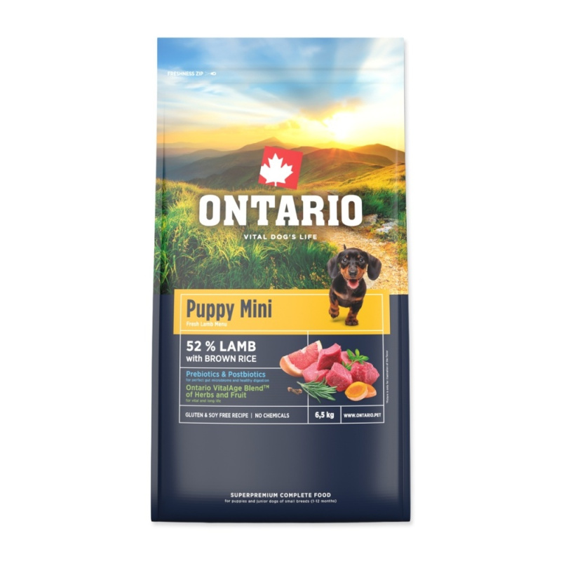 Krmivo Ontario Puppy Mini Lamb & Brown Rice 6,5kg