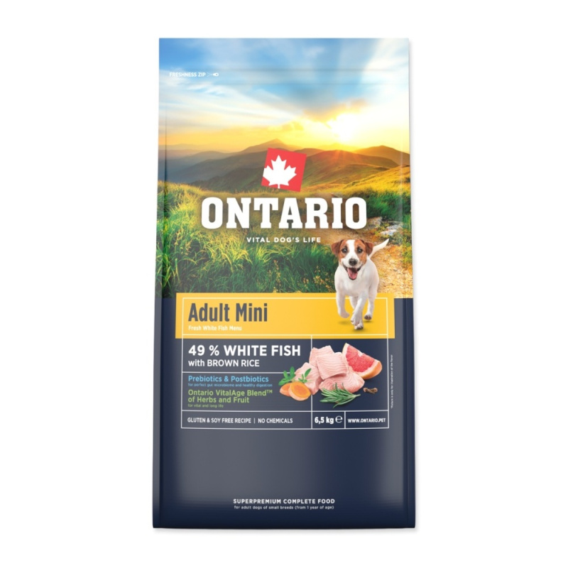 Krmivo Ontario Adult Mini Fish & Brown Rice 6,5kg