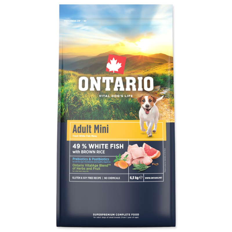 Krmivo Ontario Adult Mini Fish & Brown Rice 6,5kg