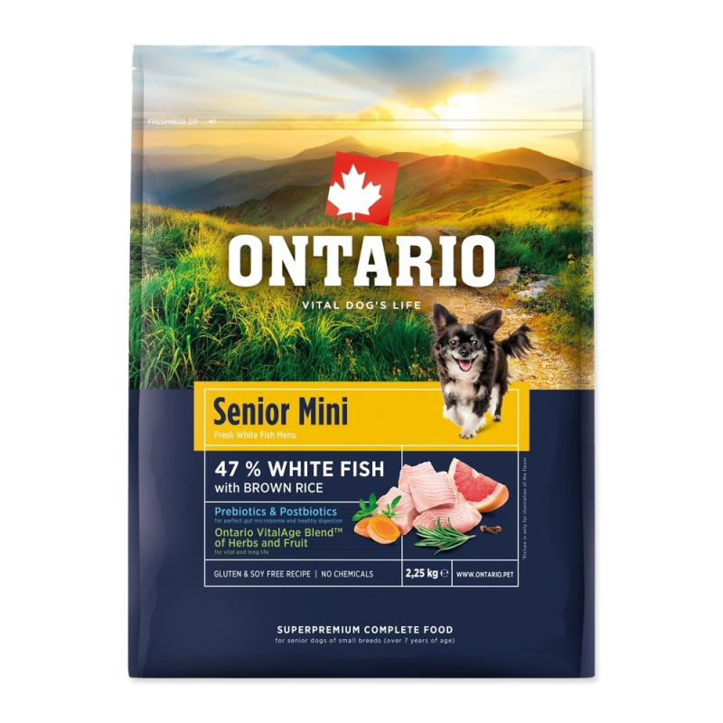 Krmivo Ontario Senior Mini Fish & Brown Rice 2,25kg