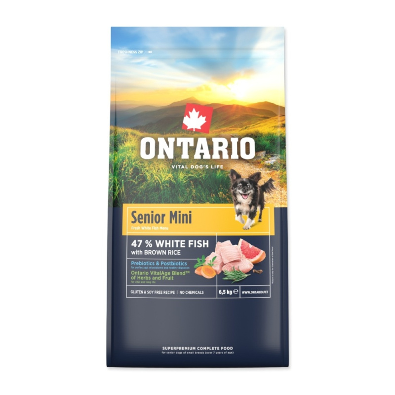 Krmivo Ontario Senior Mini Fish & Brown Rice 6,5kg