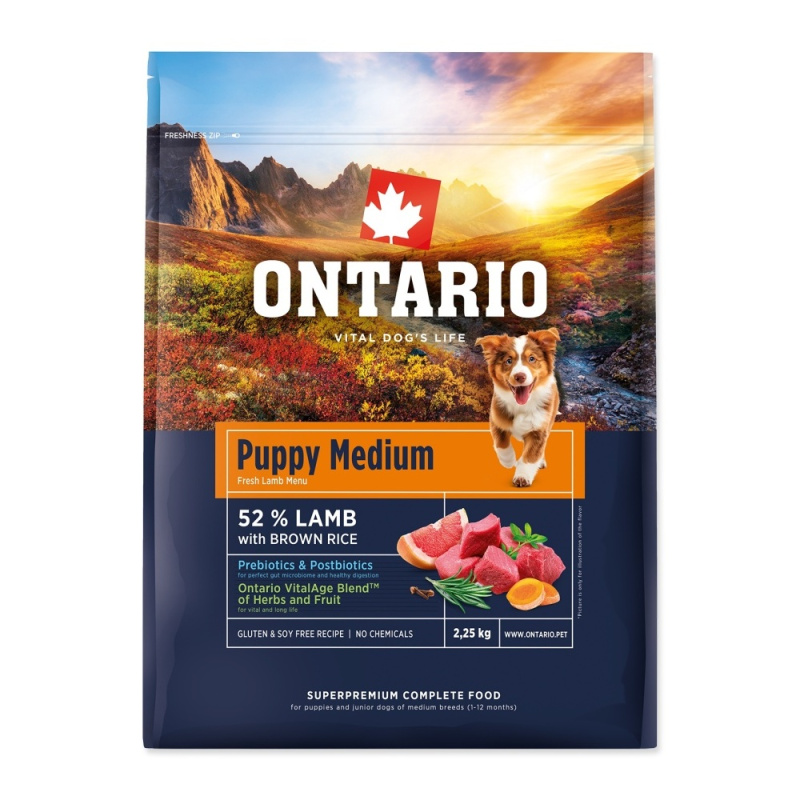 Krmivo Ontario Puppy Medium Lamb & Brown Rice 2,25kg