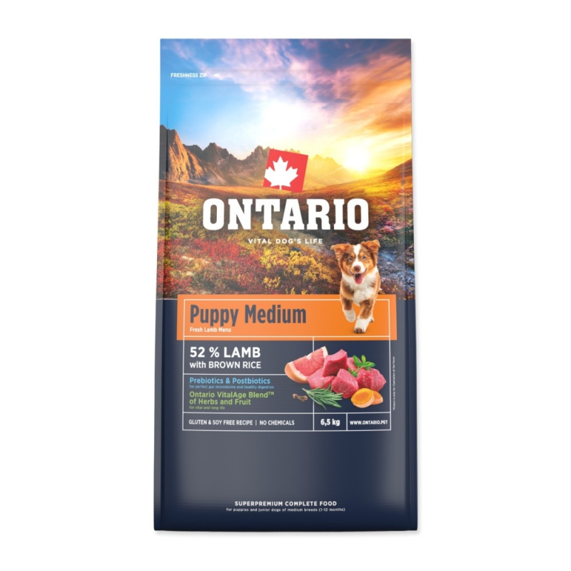 Krmivo Ontario Puppy Medium Lamb & Brown Rice 6,5kg