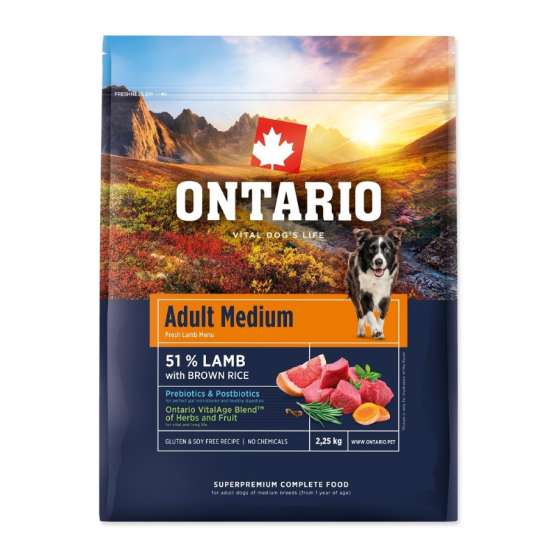 Krmivo Ontario Adult Medium Lamb & Brown Rice 2,25kg